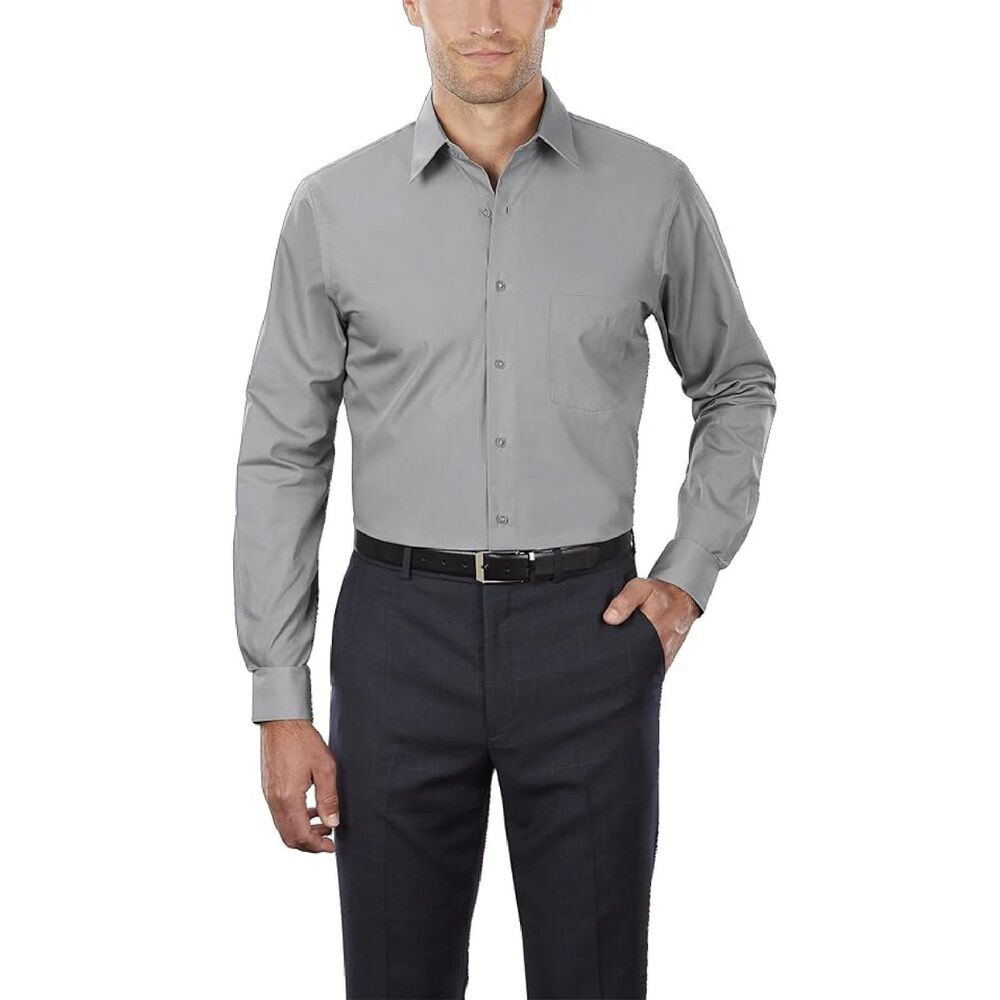 Van Heusen NWT Wrinkle Free Poplin Dress Shirt Greystone Size 18 36/37 2XL